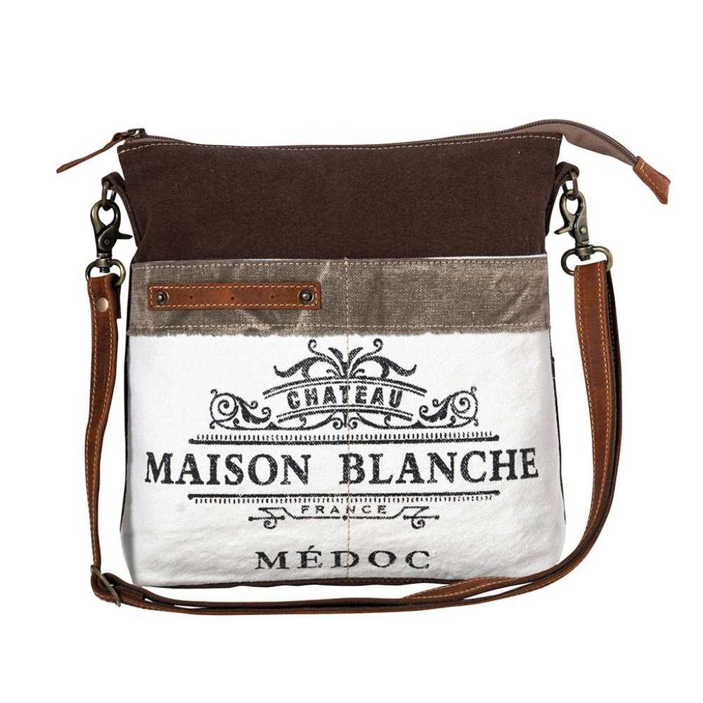 Myra Bag Handmade Chateau Shoulder Bag Upcycled Canvas & Cowhide Leather